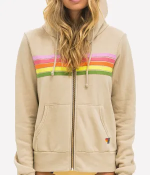 5 Stripe Zip Hoodie in Sand, Pink & Green