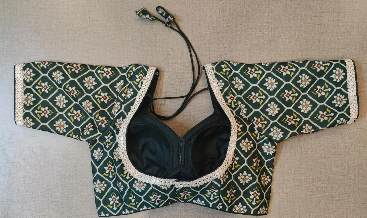 50w317-RO  Green Kalamkari Printed Saree Blouse