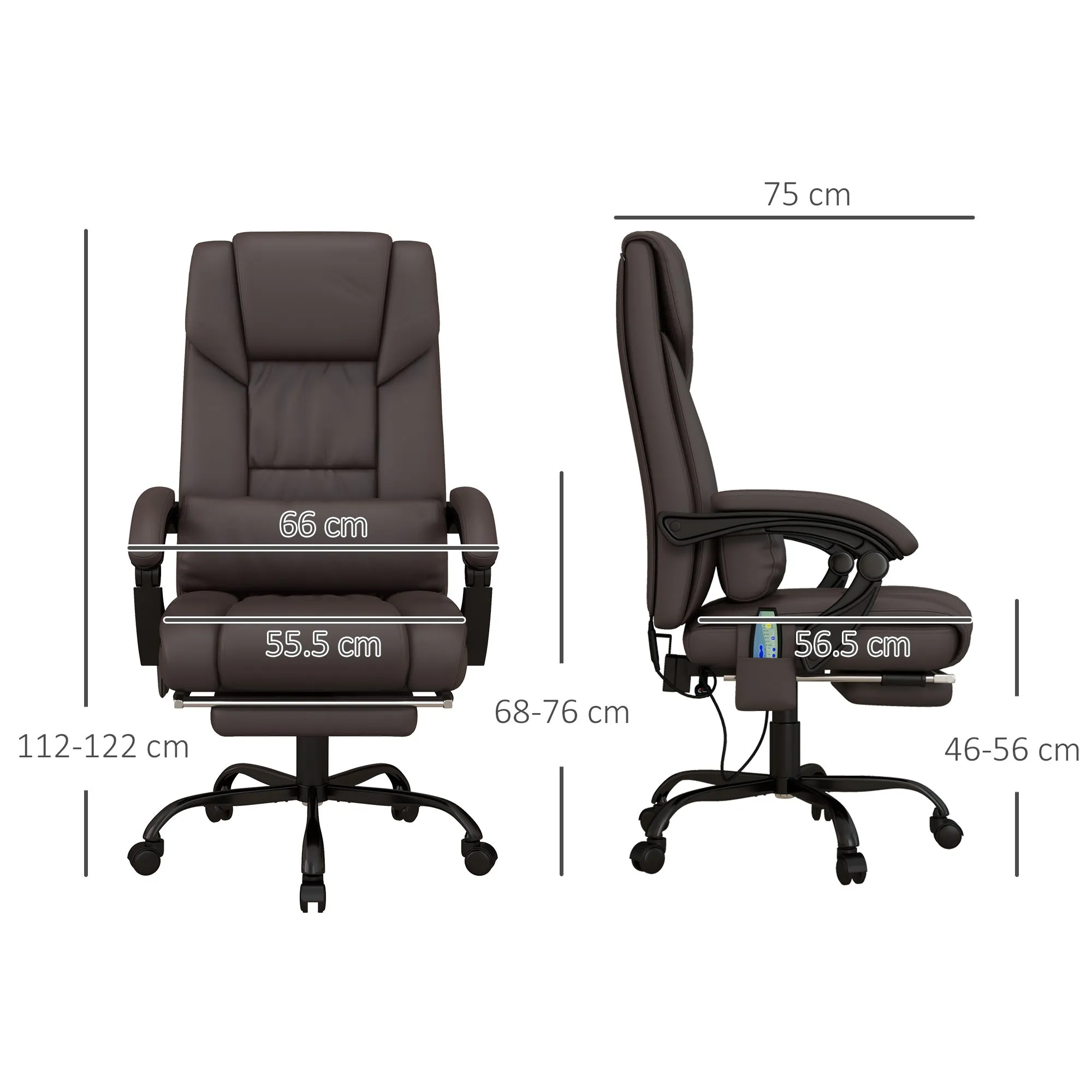 6-Point PU Leather Massage Office Chair with Swivel Wheels Reclining Chair Office with Footrest Remote Brown