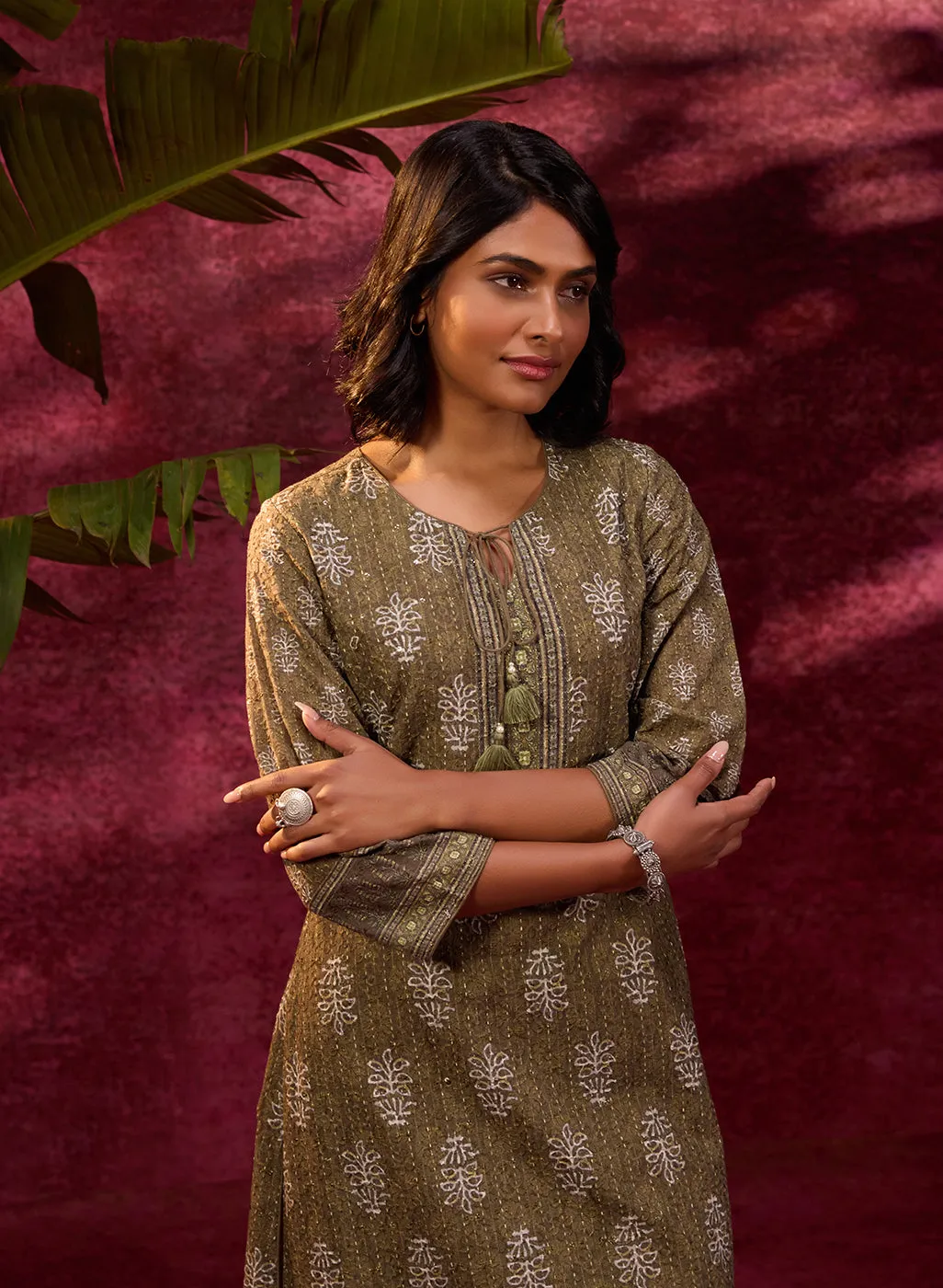 Afreen Olive Embroidered Cotton Designer Co-ord Set