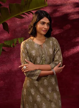 Afreen Olive Embroidered Cotton Designer Co-ord Set