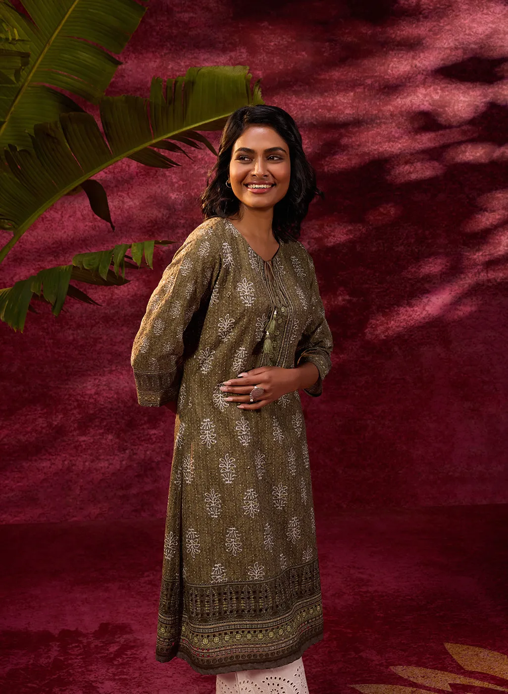 Afreen Olive Embroidered Cotton Designer Co-ord Set