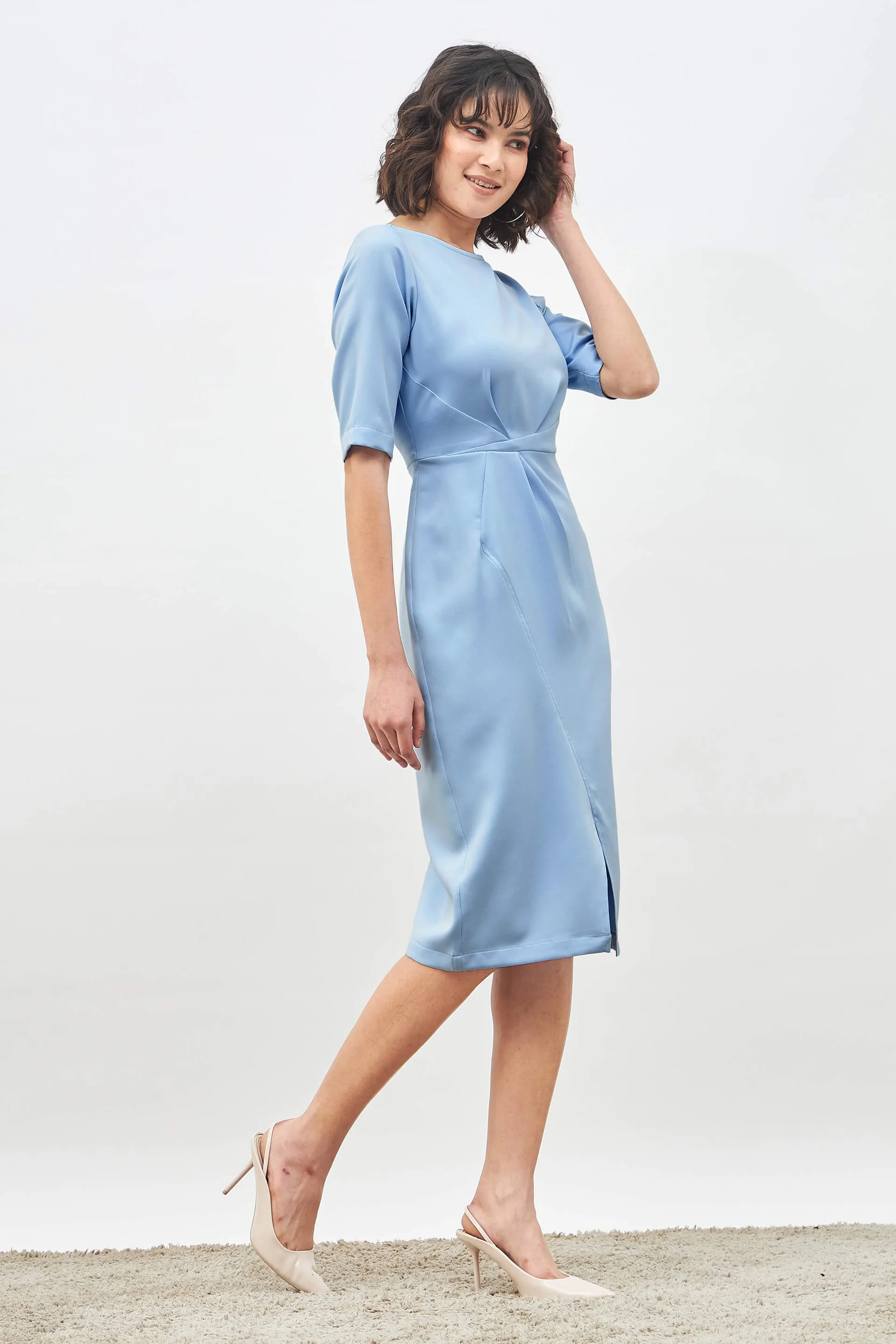 Aspiring Draped Sheath Dress - Sky Blue