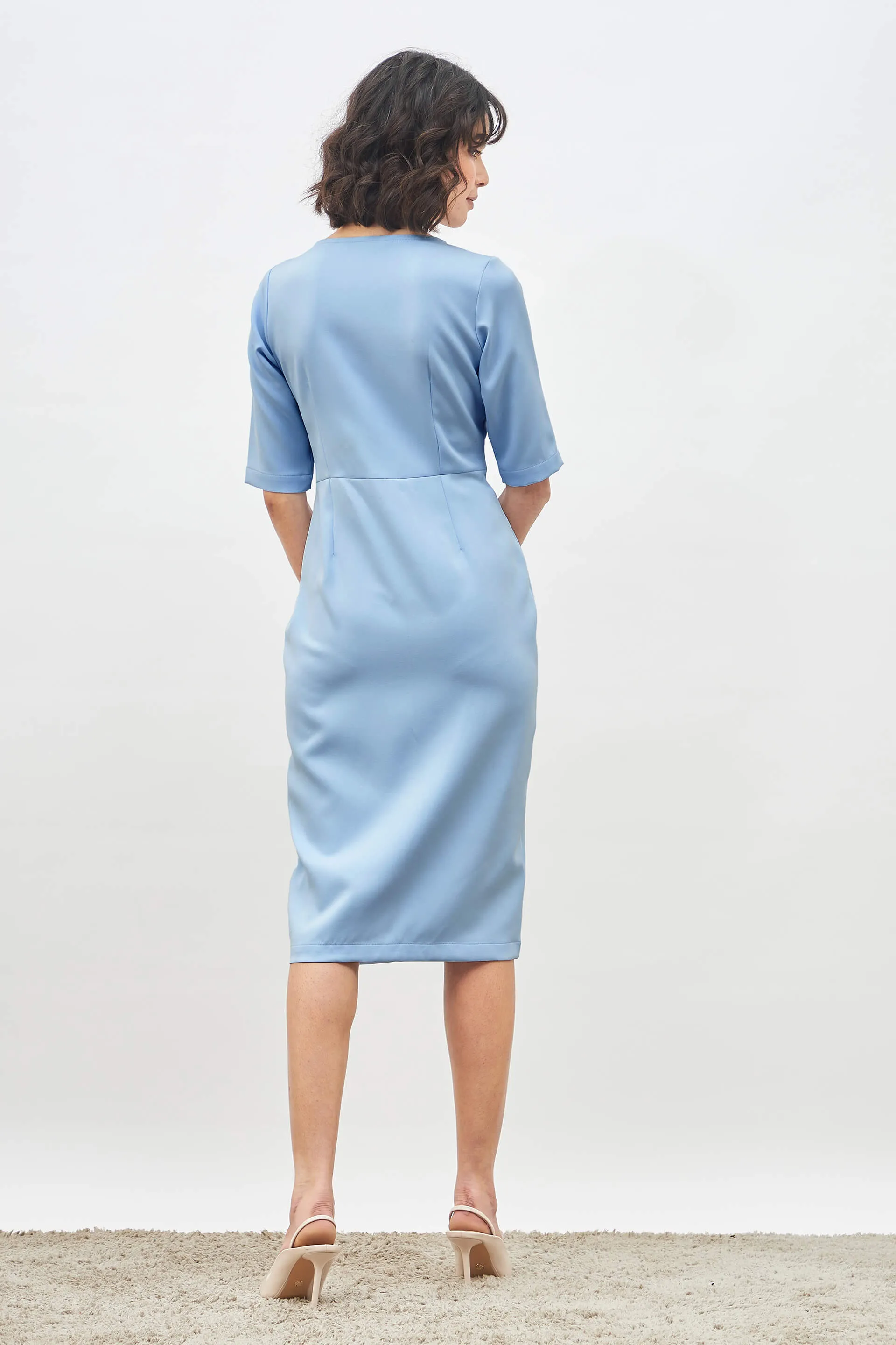 Aspiring Draped Sheath Dress - Sky Blue