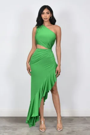 Asymmetrical Elegance Cut-out Dress (Green)