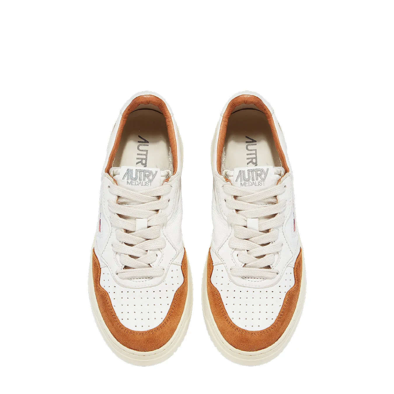 Autry Womens Medalist Low Trainers White Goatskin / Caramel Suede