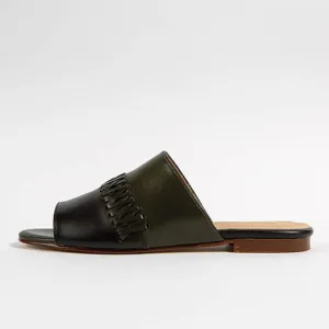 Bara Slide | Black & Green Calfskin Leather