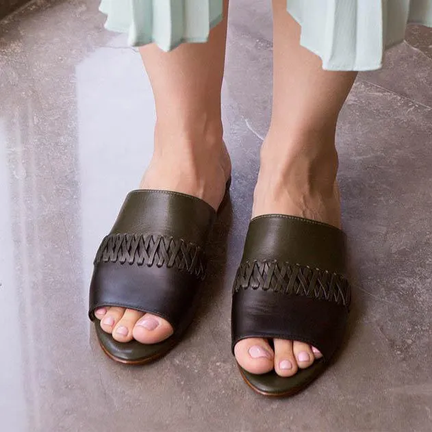 Bara Slide | Black & Green Calfskin Leather