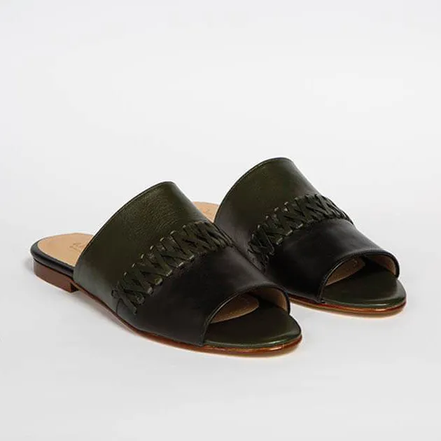 Bara Slide | Black & Green Calfskin Leather