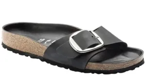 BIRKENSTOCK Madrid Big Buckle Oiled Black Leather Slides