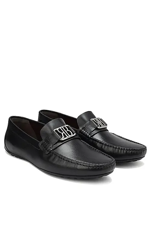 Black Leather Moccasins With Logo