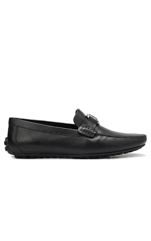 Black Leather Moccasins With Logo