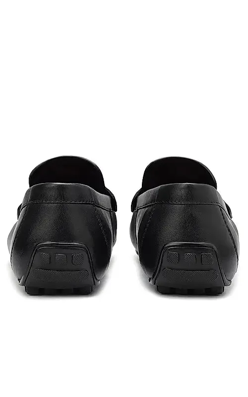 Black Leather Moccasins With Logo
