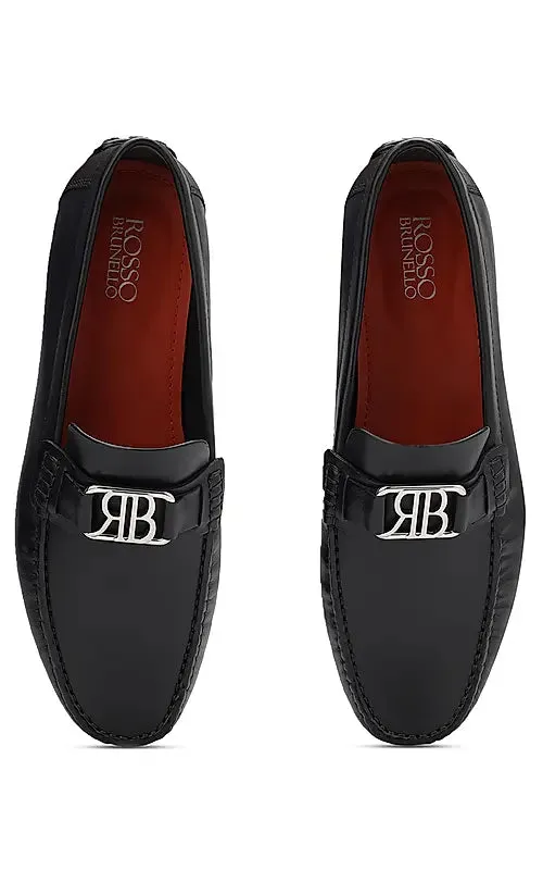 Black Leather Moccasins With Logo
