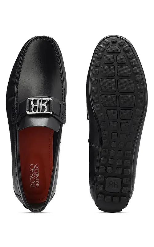Black Leather Moccasins With Logo
