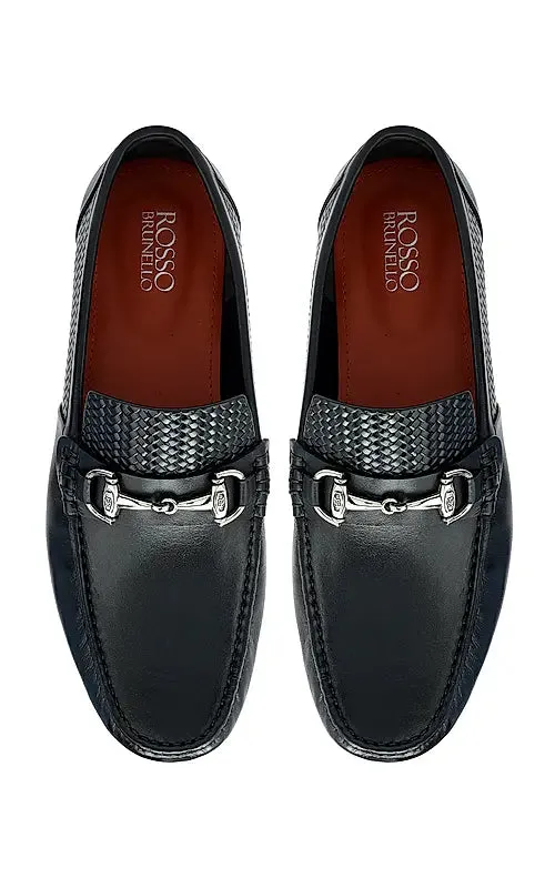 Black Textured Leather Moccasins