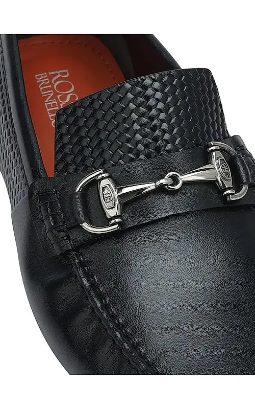 Black Textured Leather Moccasins
