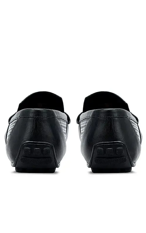 Black Textured Leather Moccasins