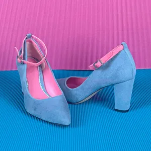 Blue and Fuschia Suede Block Heels - The Florence