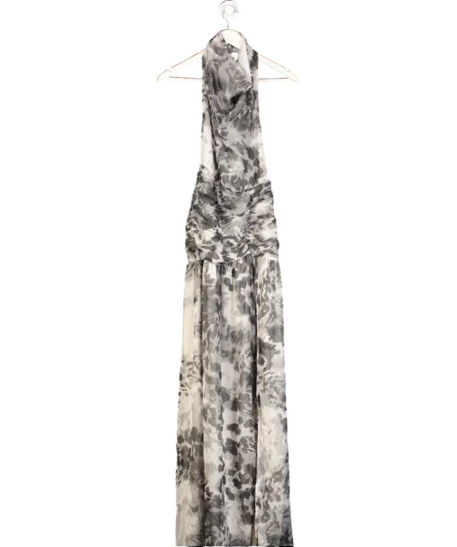 boohoo White Chiffon Maxi Leopard Print Halterneck Dress UK 14