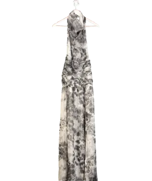 boohoo White Chiffon Maxi Leopard Print Halterneck Dress UK 14