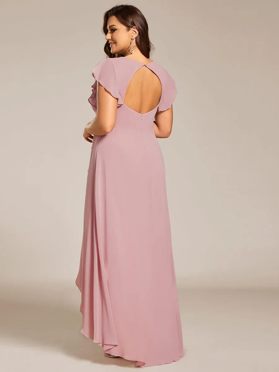 Celia | Elegant Ruffled Chiffon High-Low Bridesmaid Dress with Backless Design