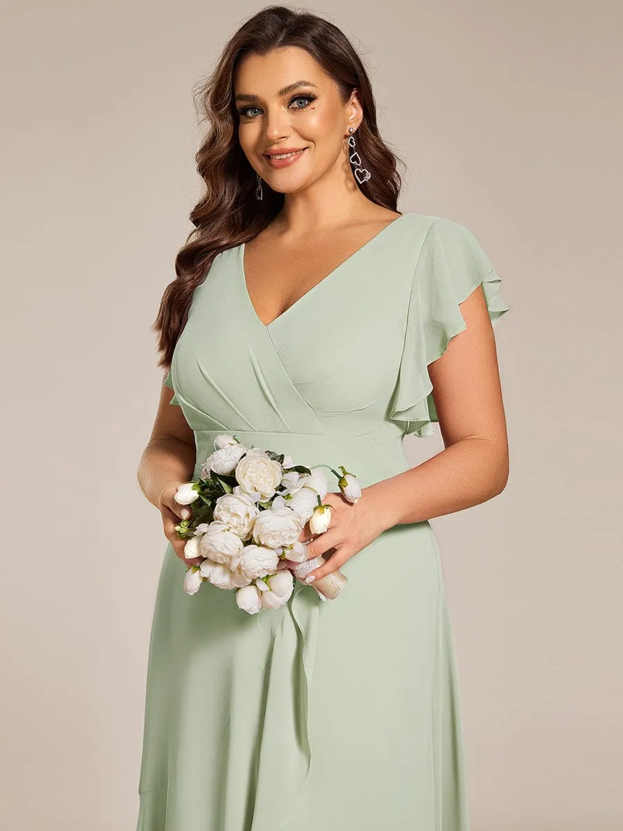 Celia | Elegant Ruffled Chiffon High-Low Bridesmaid Dress with Backless Design