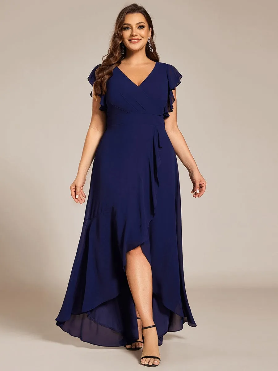 Celia | Elegant Ruffled Chiffon High-Low Bridesmaid Dress with Backless Design