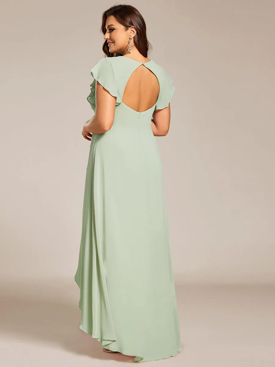 Celia | Elegant Ruffled Chiffon High-Low Bridesmaid Dress with Backless Design