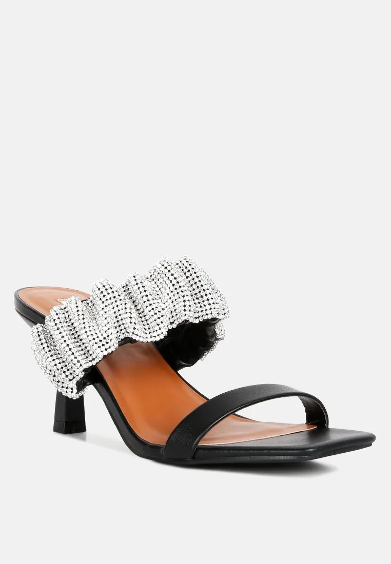 Cherry Blossom Diamante Ruche Strap Sandals by London Rag