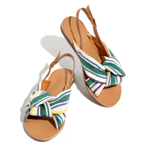 Chicvane Color Block Stripe Bow Straps Open Toe Womens Flat Sandals