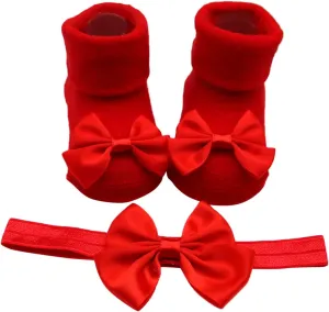 Children Kids Socks Soft Bottom Toddler Shoes Socks Bowkot Princess Socks Floor Socks Girls (Red, 6 Months)