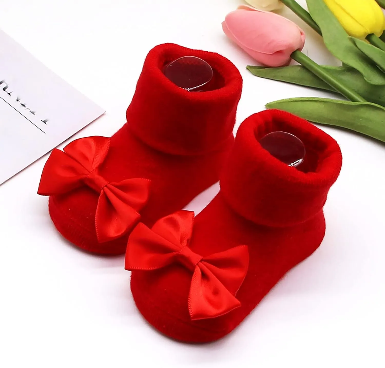 Children Kids Socks Soft Bottom Toddler Shoes Socks Bowkot Princess Socks Floor Socks Girls (Red, 6 Months)