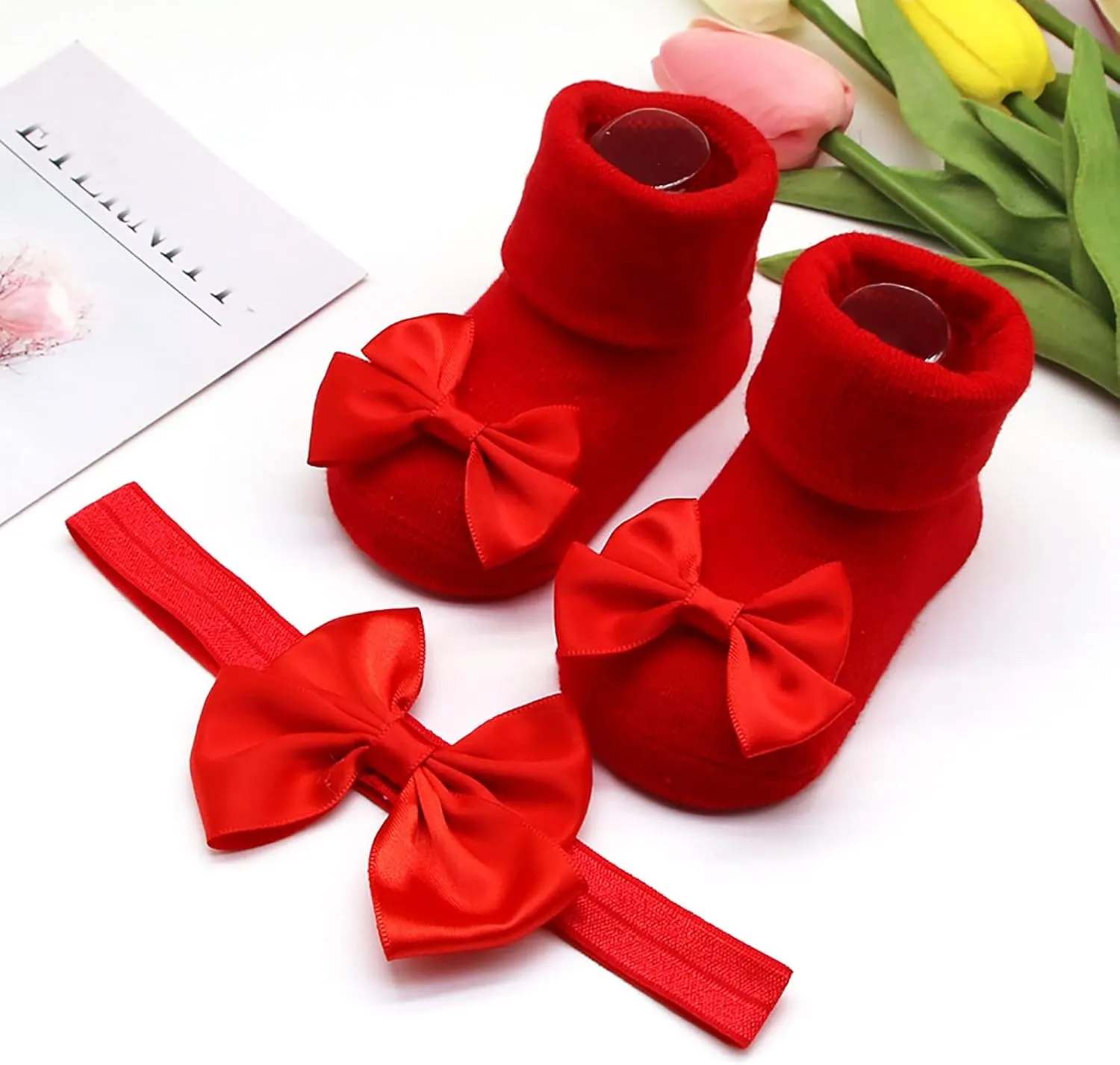 Children Kids Socks Soft Bottom Toddler Shoes Socks Bowkot Princess Socks Floor Socks Girls (Red, 6 Months)