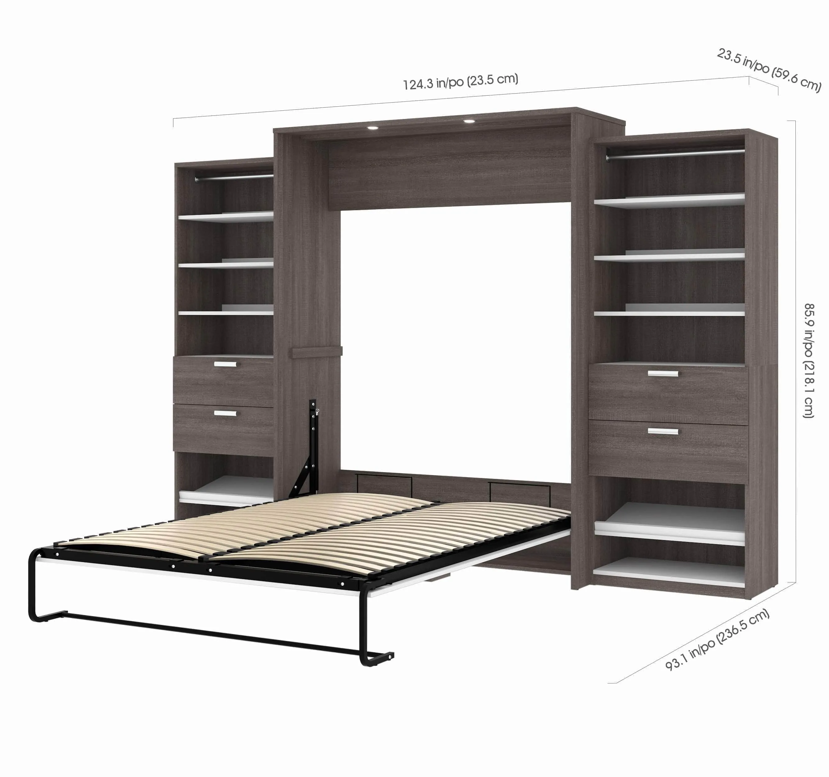 Cielo Queen Murphy Wall Bed and 2 Storage Cabinets with Drawers (124W) - Available in 2 Colours
