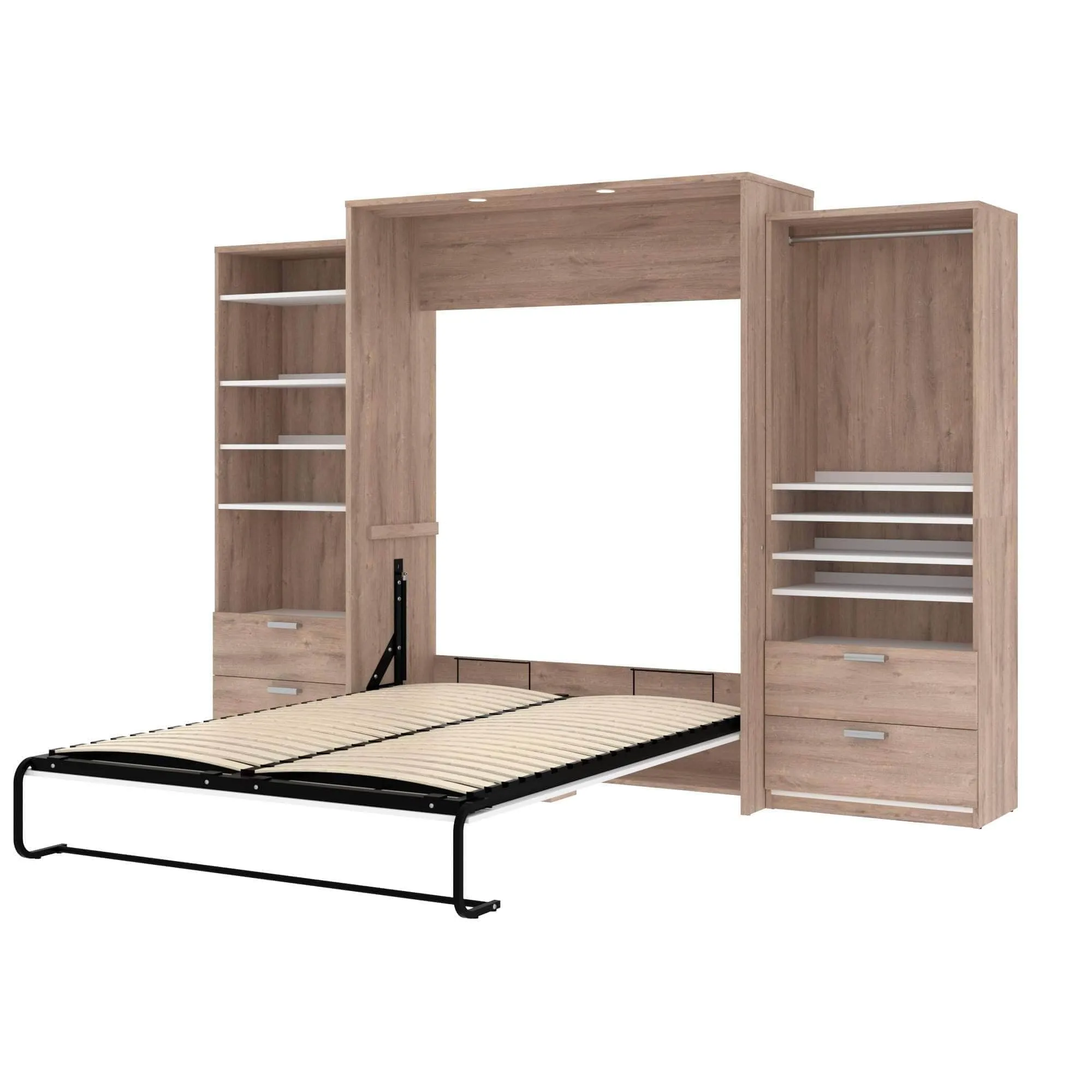 Cielo Queen Murphy Wall Bed and 2 Storage Cabinets with Drawers (124W) - Available in 2 Colours