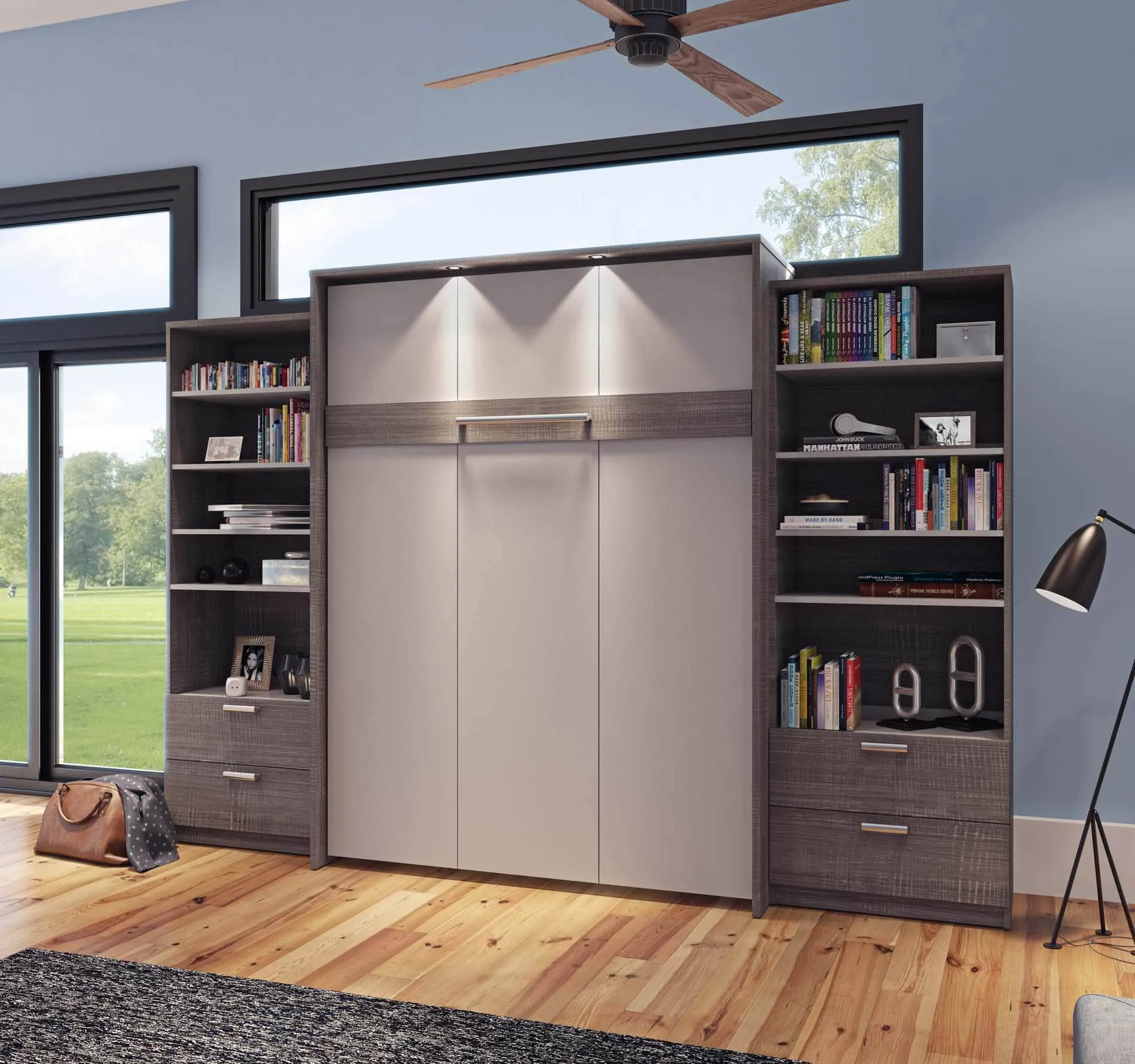 Cielo Queen Murphy Wall Bed and 2 Storage Cabinets with Drawers (124W) - Available in 2 Colours