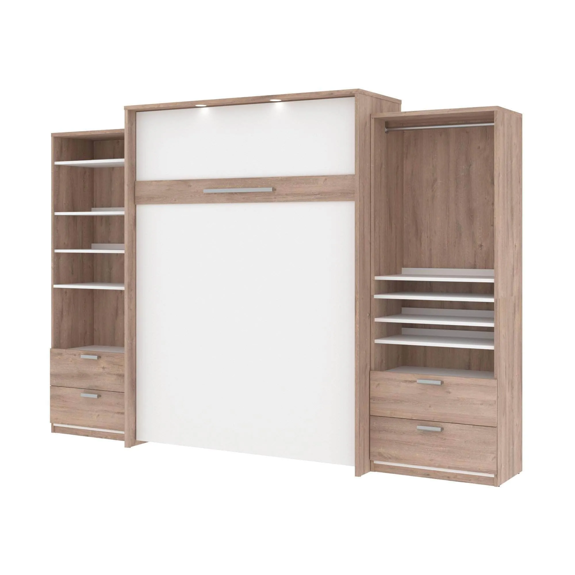 Cielo Queen Murphy Wall Bed and 2 Storage Cabinets with Drawers (124W) - Available in 2 Colours