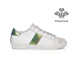 Cru: Vintage White & Green Multi Metallic Trainers
