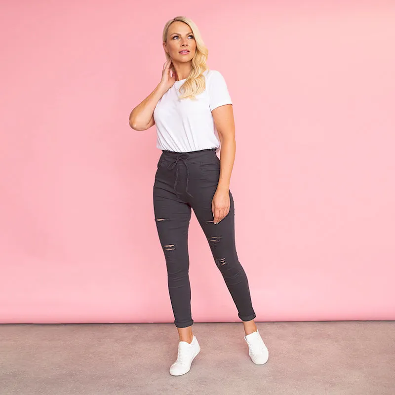 Dana Drawstring Vintage Jeggings (Black)