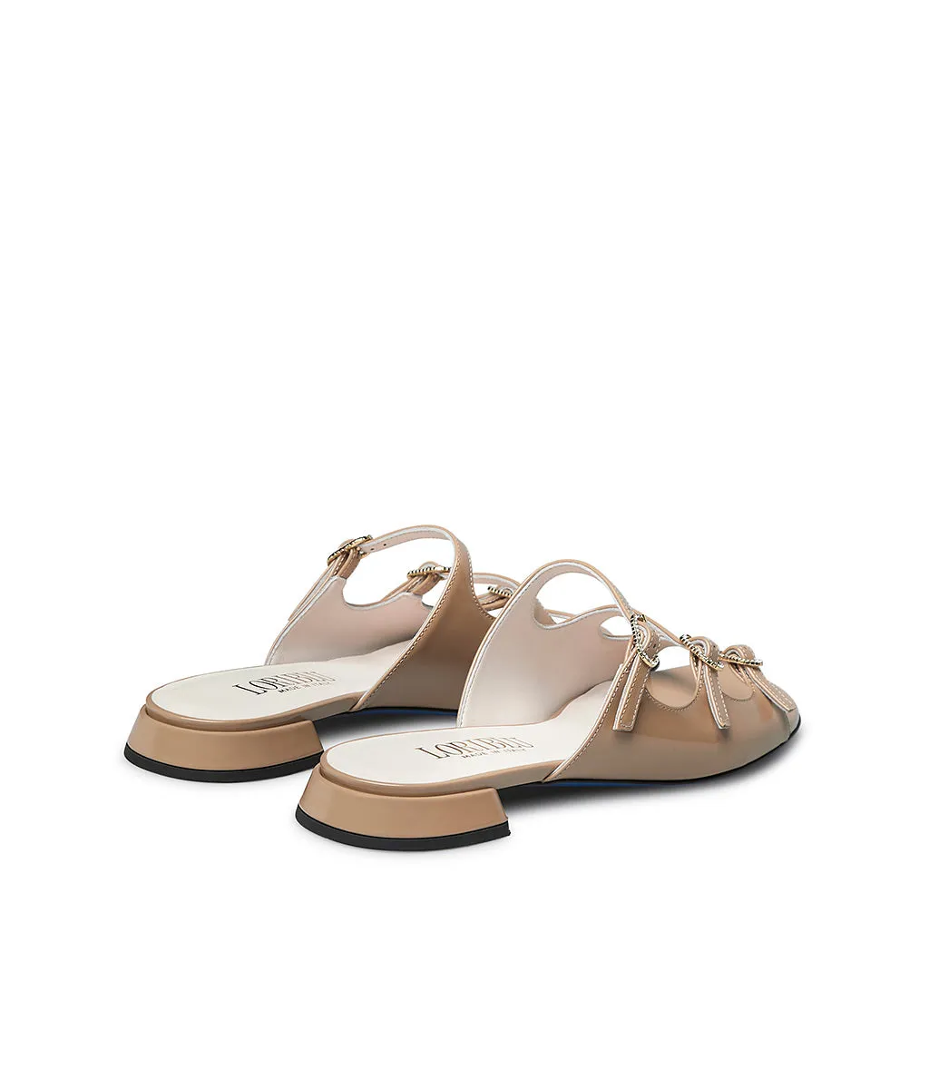 Decorative straps powder pink patent leather sandal