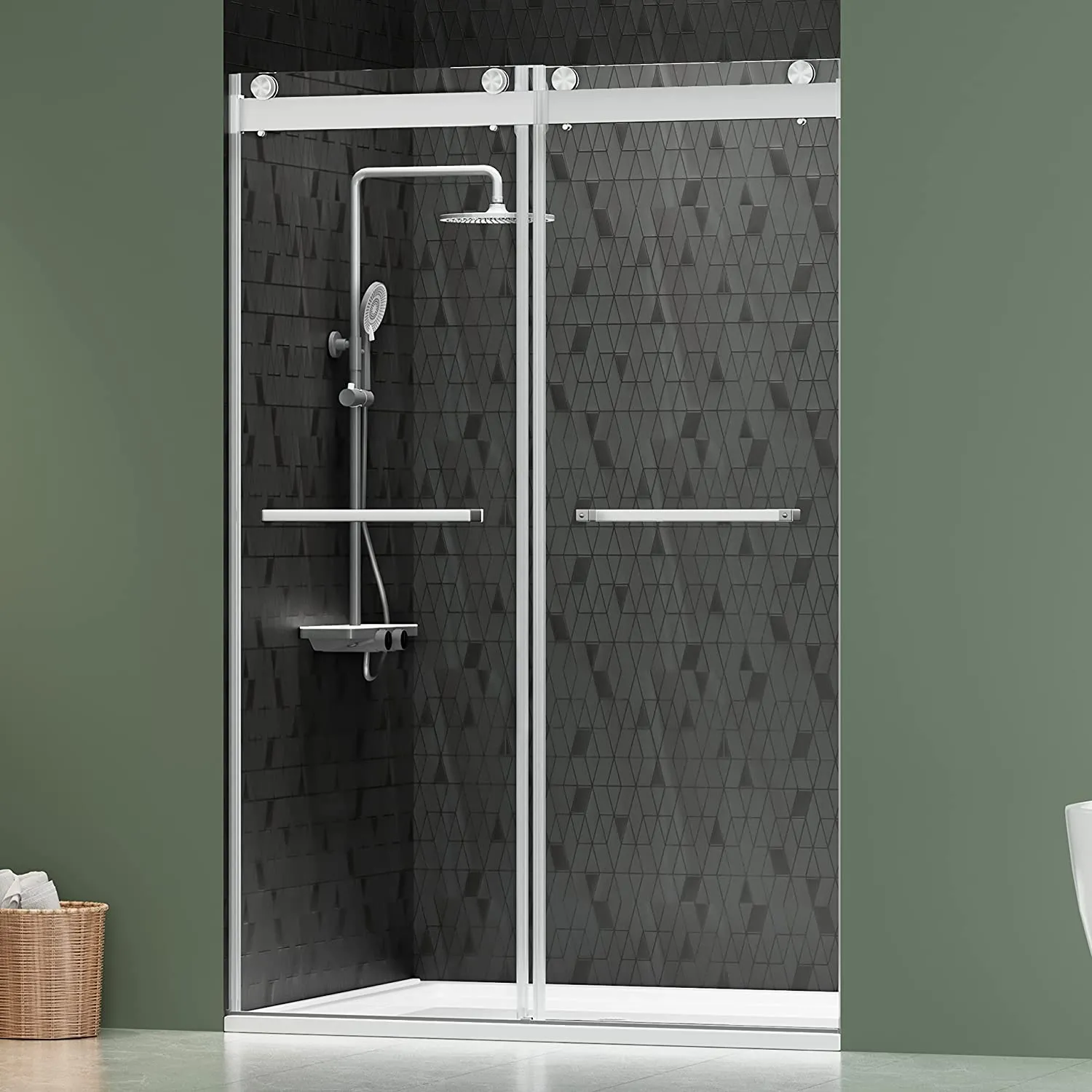 DELAVIN 44-48 Inch Width x 75 Inch Height Frameless Shower Door, 5/16" Clear Tempered Glass, Double Sliding Shower Door with Square Rail