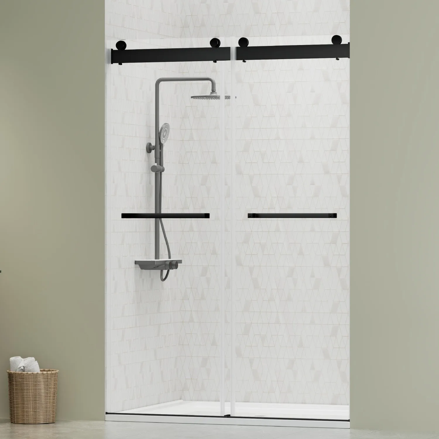 DELAVIN 44-48 Inch Width x 75 Inch Height Frameless Shower Door, 5/16" Clear Tempered Glass, Double Sliding Shower Door with Square Rail