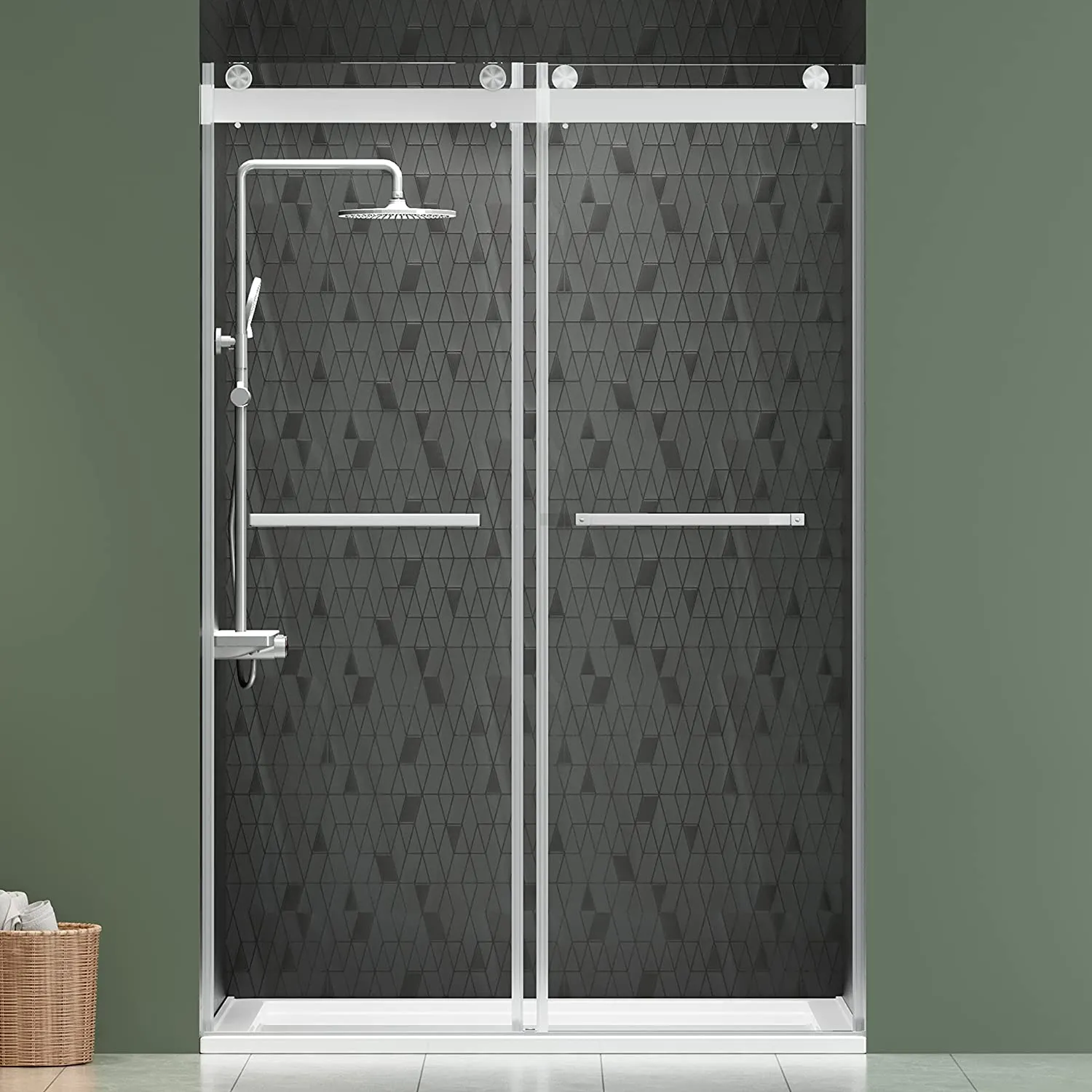 DELAVIN 44-48 Inch Width x 75 Inch Height Frameless Shower Door, 5/16" Clear Tempered Glass, Double Sliding Shower Door with Square Rail