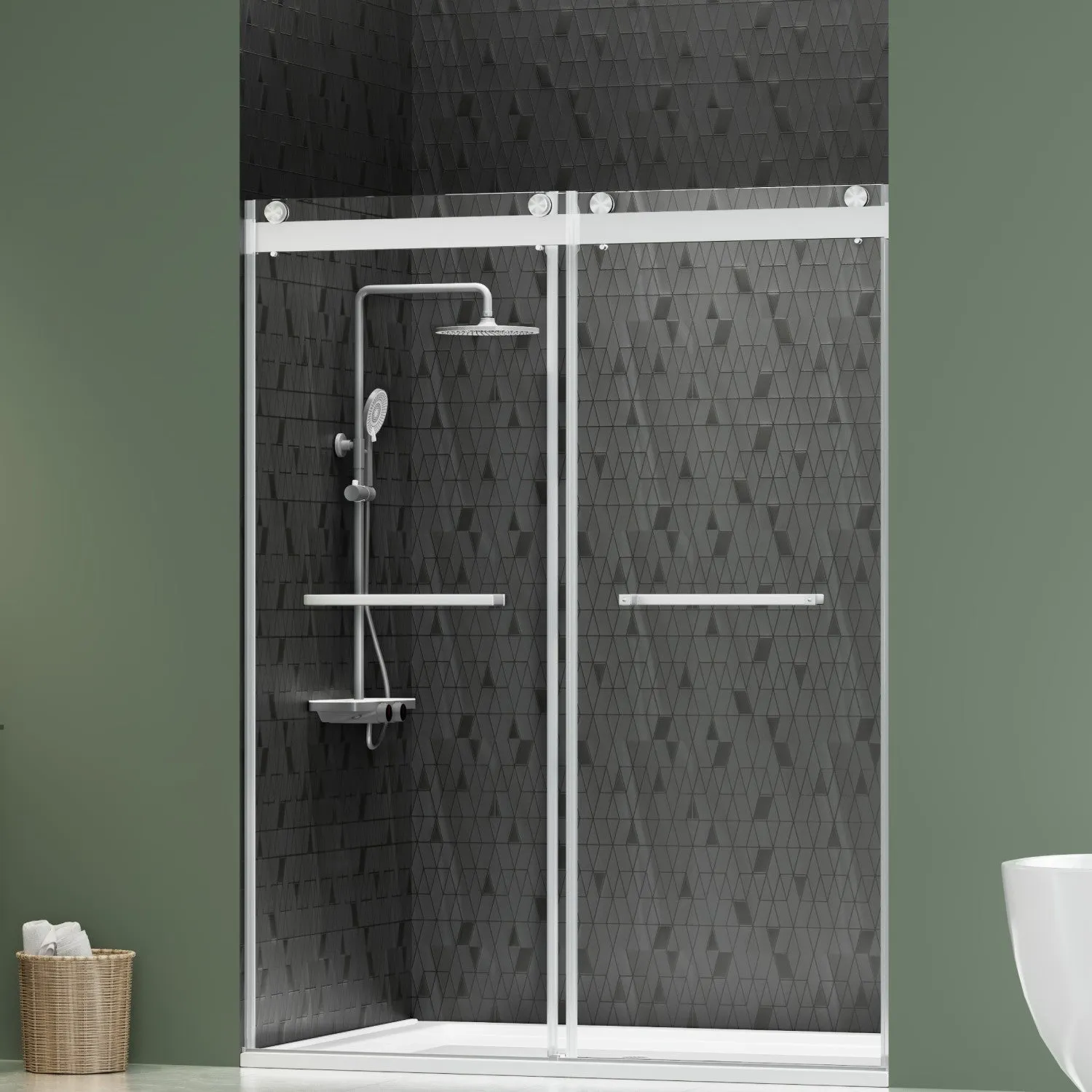 DELAVIN 56-60 Inch Width x 75 Inch Height Double Sliding Shower Door, Frameless Bathroom Door with Clear Glass