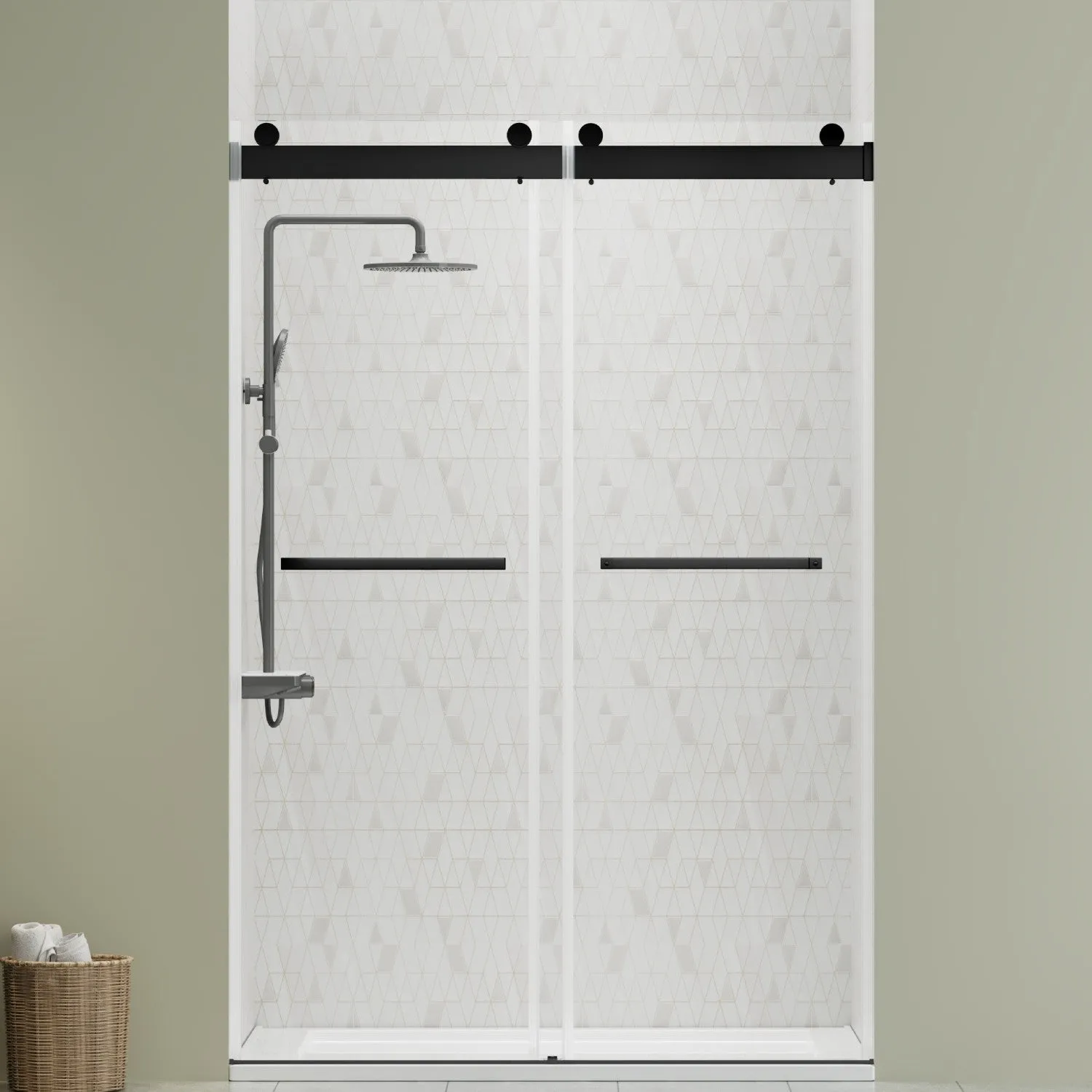 DELAVIN 56-60 Inch Width x 75 Inch Height Double Sliding Shower Door, Frameless Bathroom Door with Clear Glass