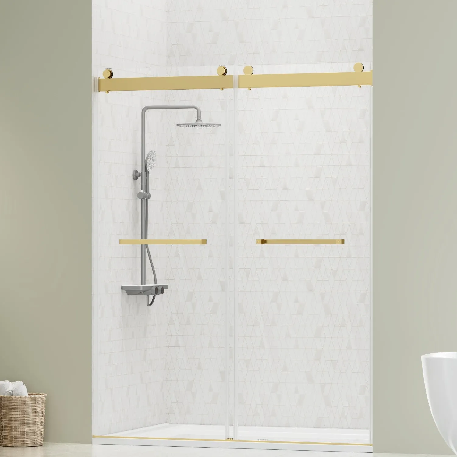 DELAVIN 56-60 Inch Width x 75 Inch Height Double Sliding Shower Door, Frameless Bathroom Door with Clear Glass