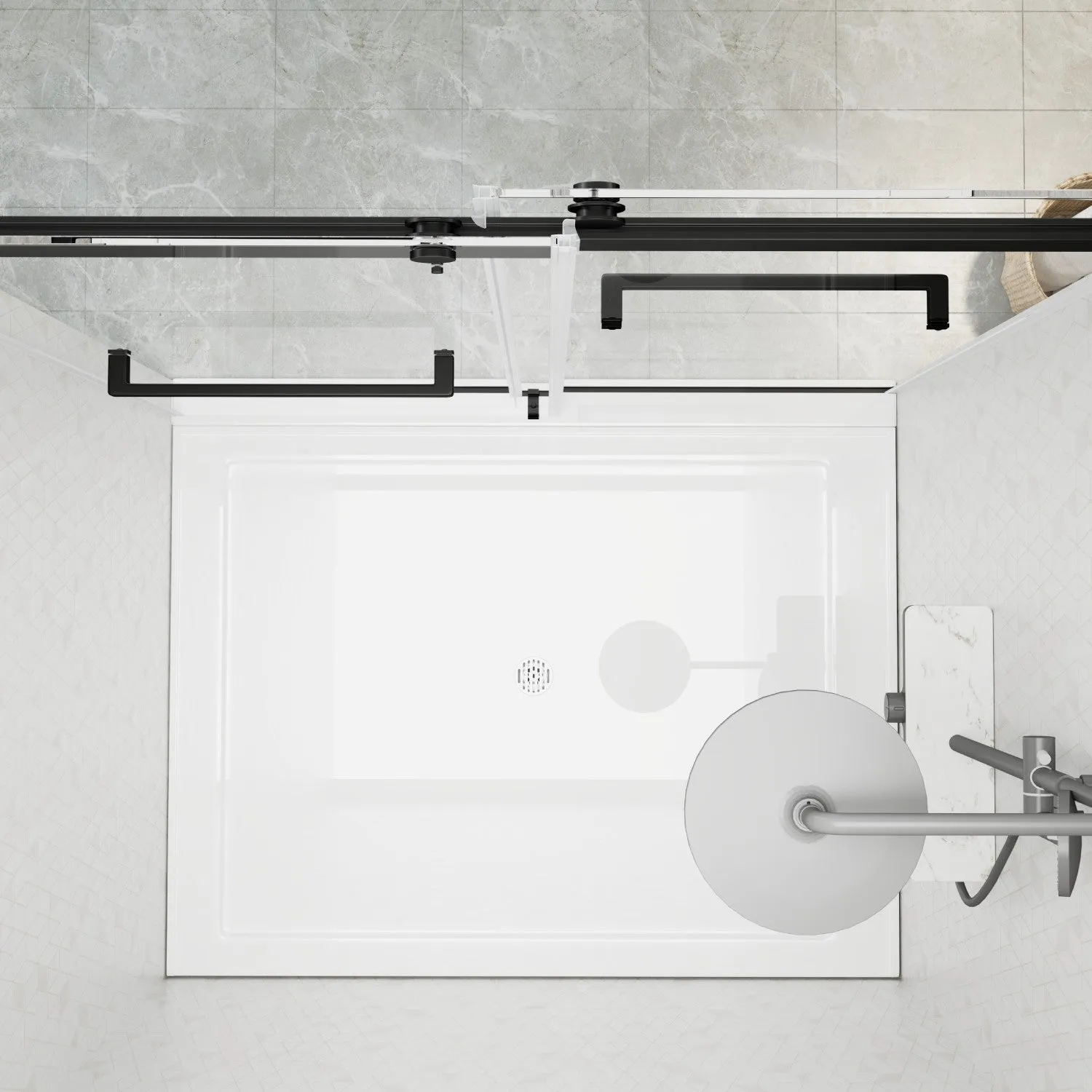 DELAVIN 56-60 Inch Width x 75 Inch Height Double Sliding Shower Door, Frameless Bathroom Door with Clear Glass
