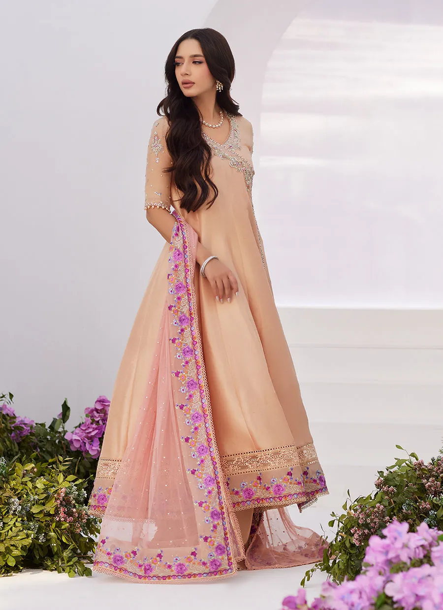 Farah Talib Aziz | Zaza Luxe Pret 24 | LISETTE FAWN EMBELLISHED RAW SILK ANGARKHA AND DUPATTA