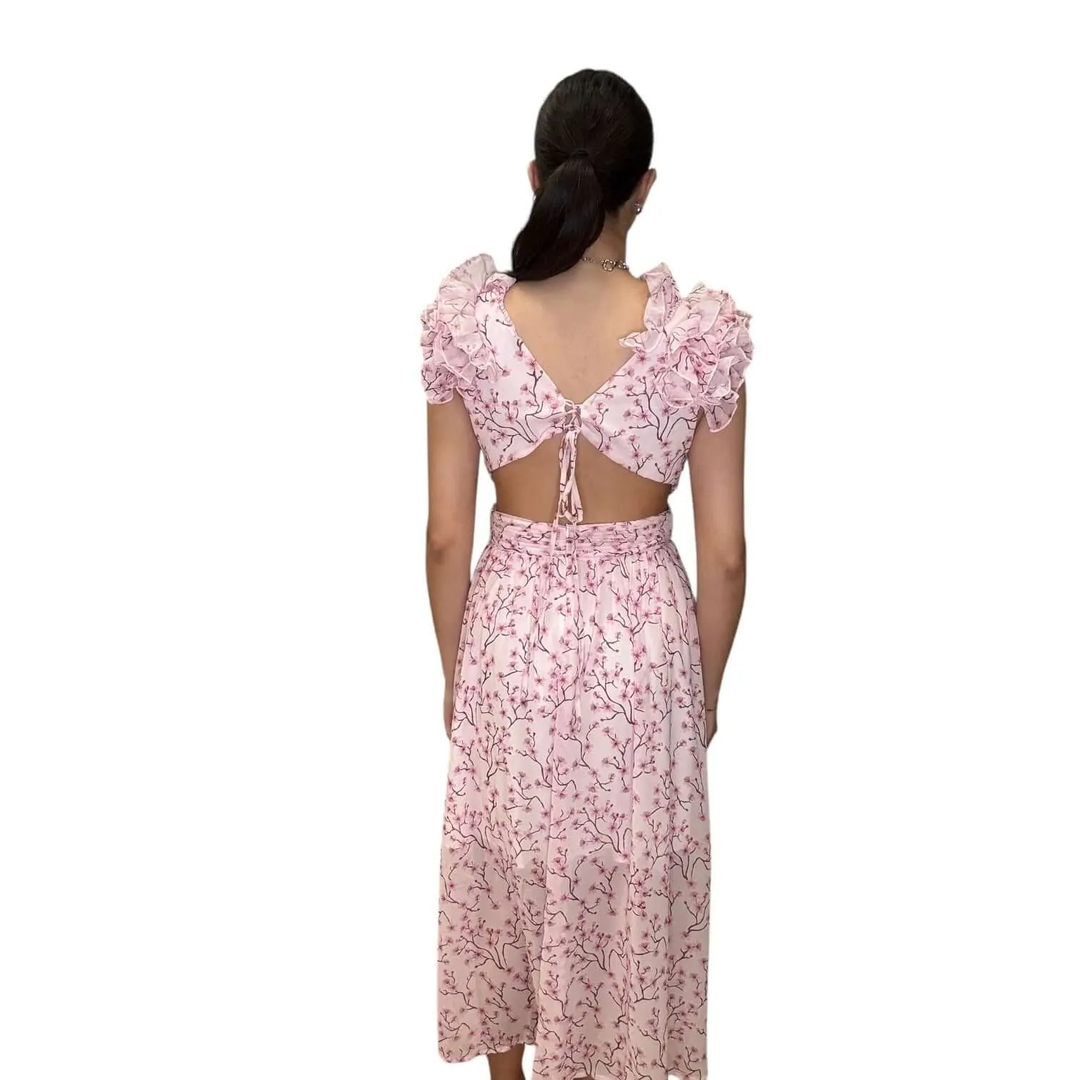 Floral Ruffle Sleeve Chiffon Dress